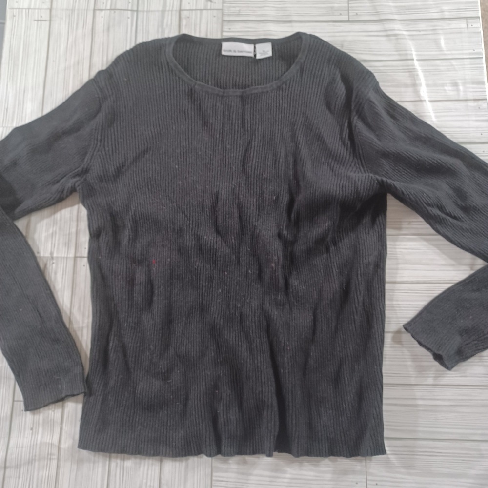 VTG Croft & Barrow Mens XL Black Ribbed Crew Long Sleeve 100% Cotton Sweater